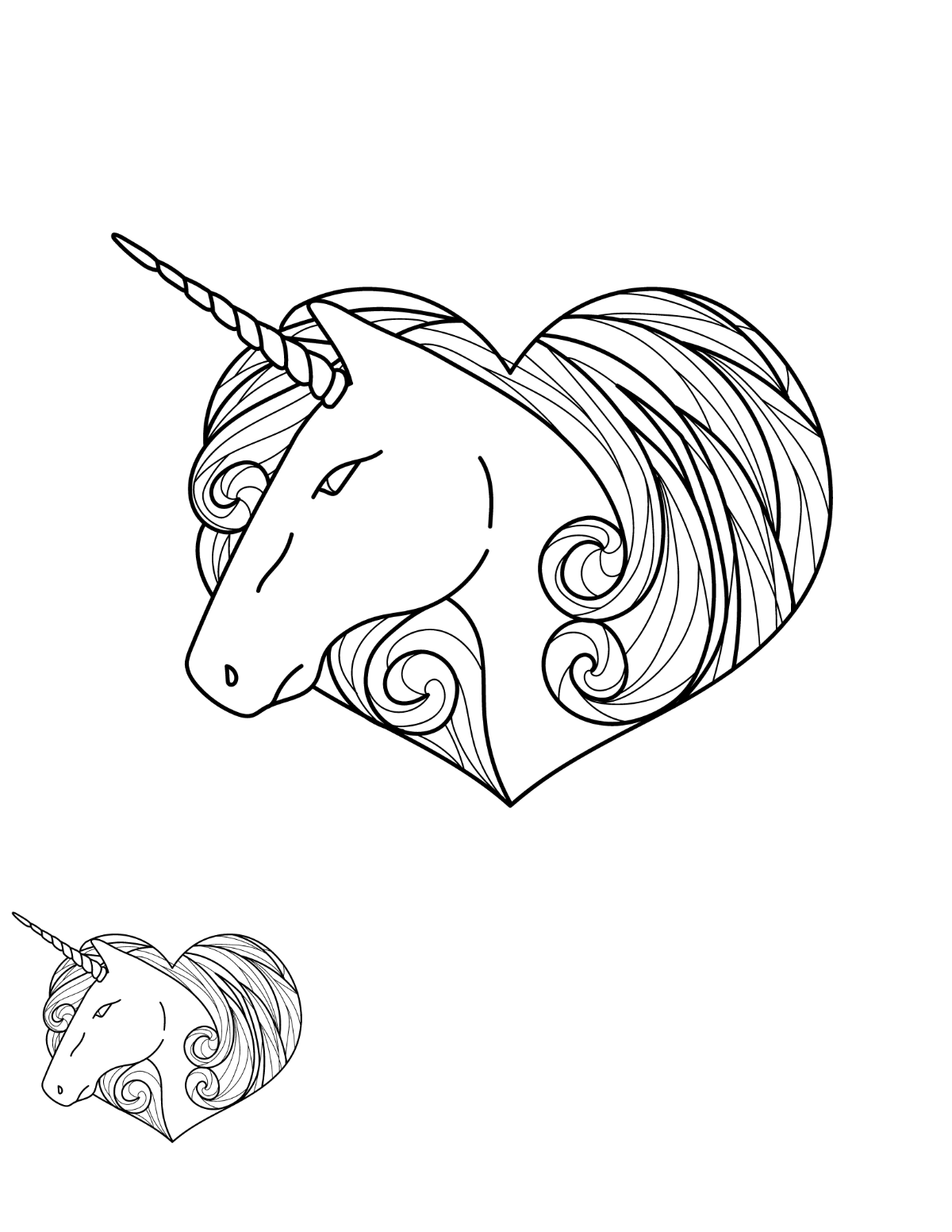 Unicorn Heart Coloring Page Template
