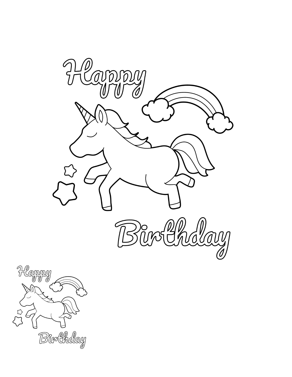 Happy Birthday Unicorn Coloring Page Template