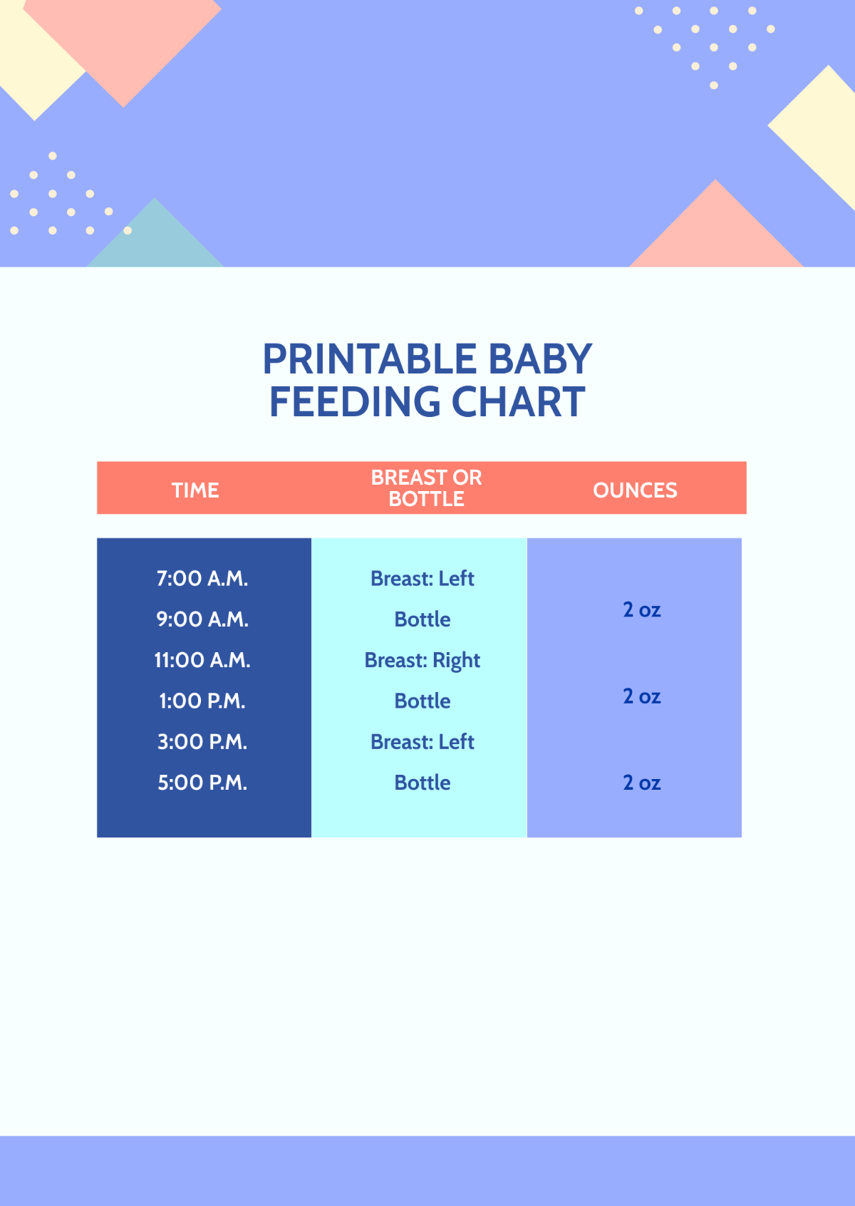Printable Baby Feeding Chart Template