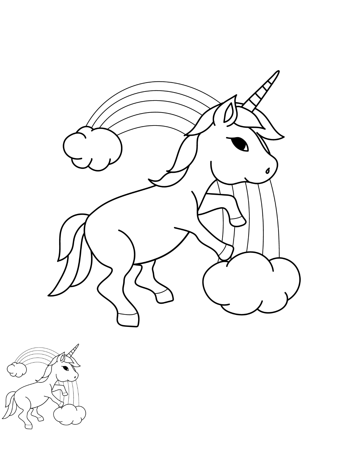 Rainbow Unicorn Coloring Page Template