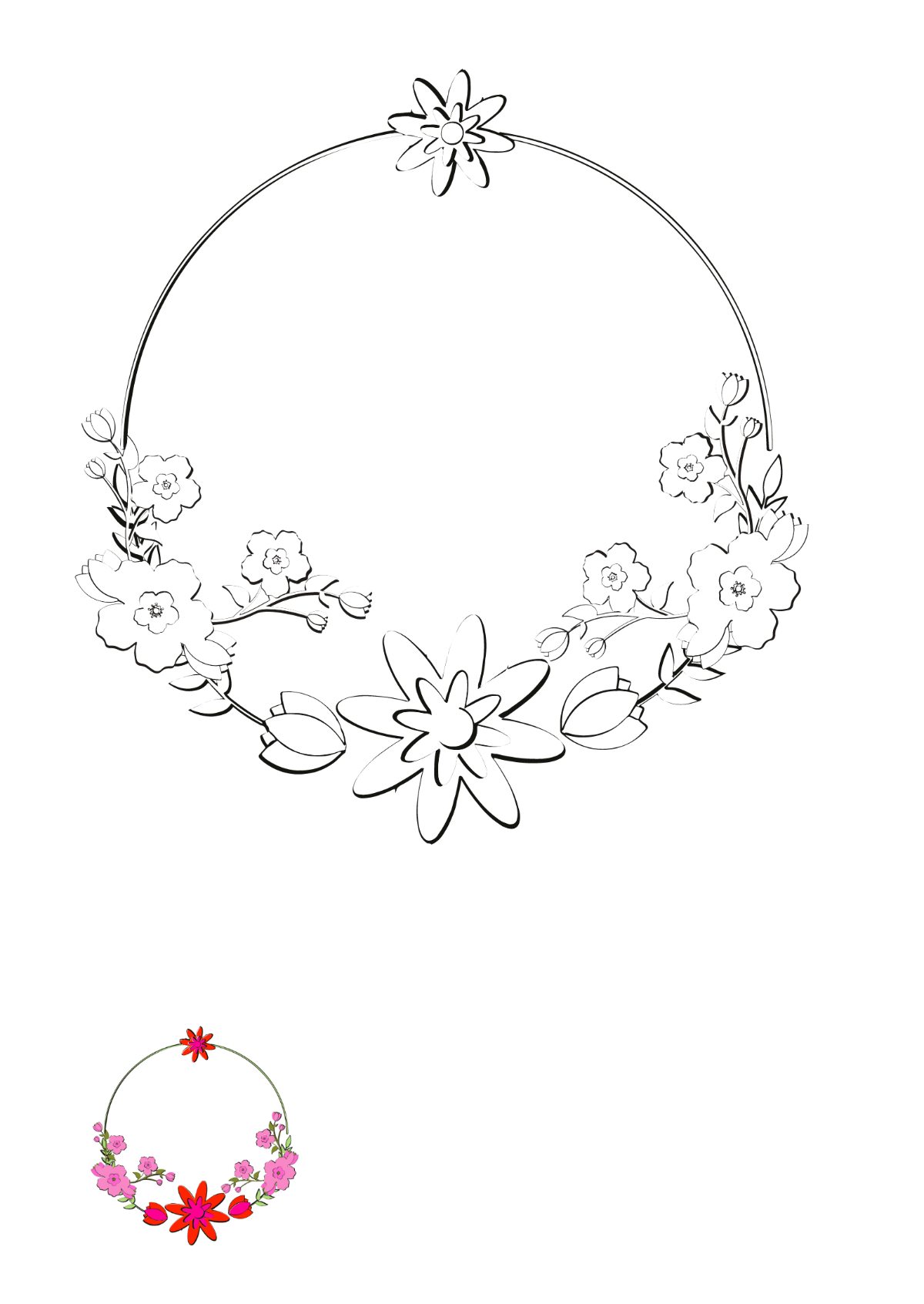 Floral Round Coloring Page Template