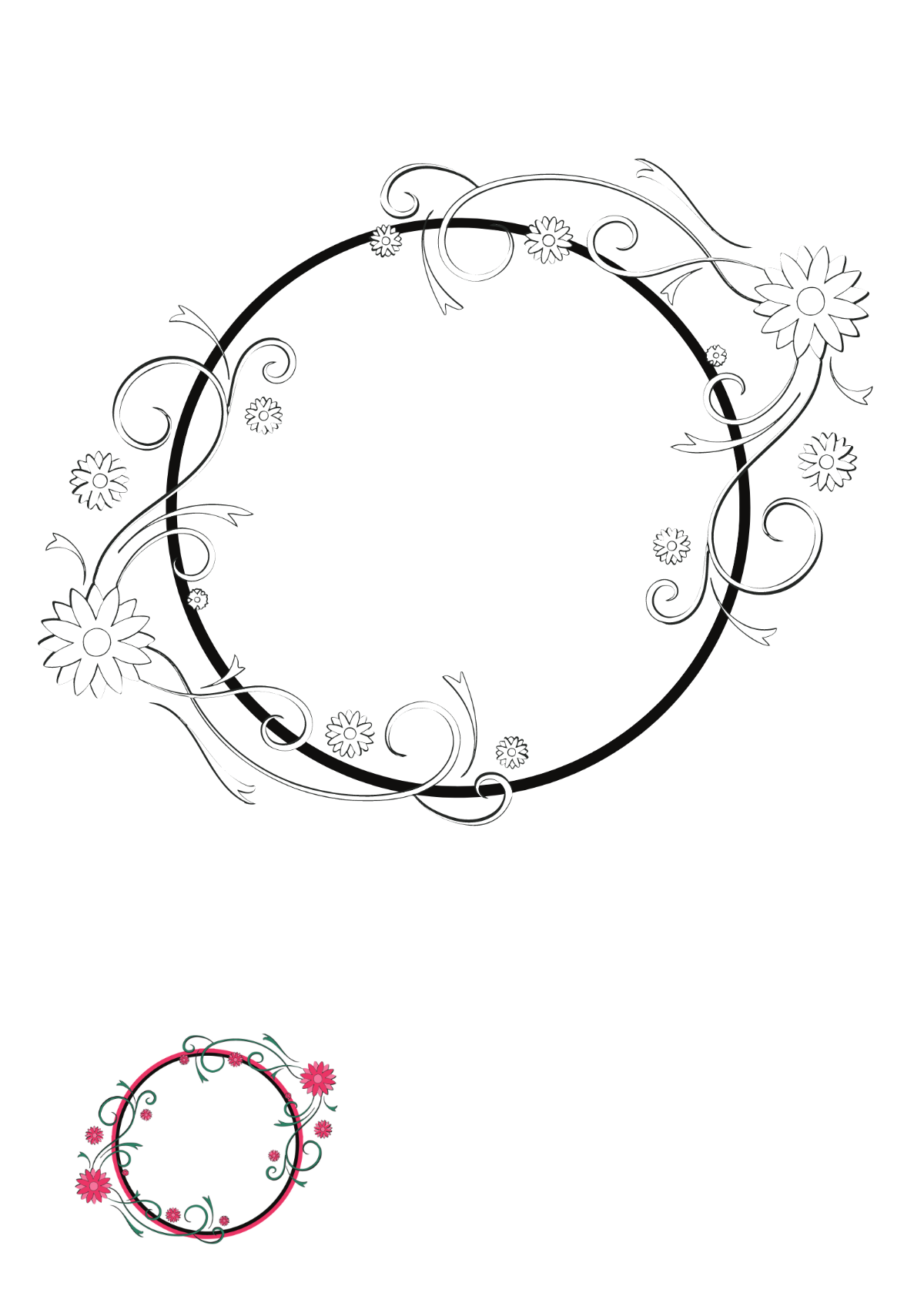 Floral Decorative Round Coloring Page Template
