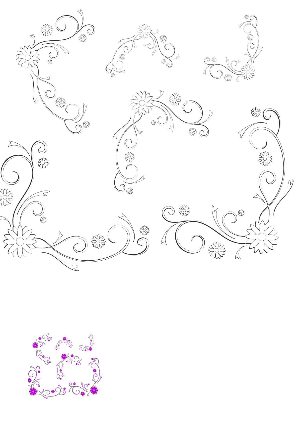 Corner Floral Pattern Coloring Page Template