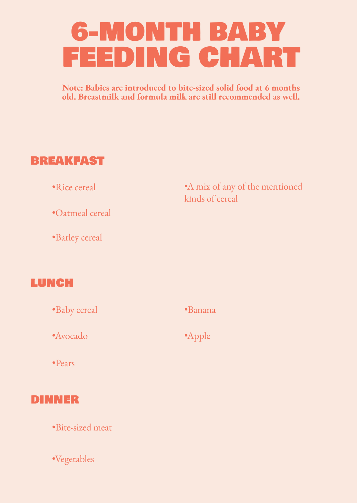 6 Month Baby Feeding Chart