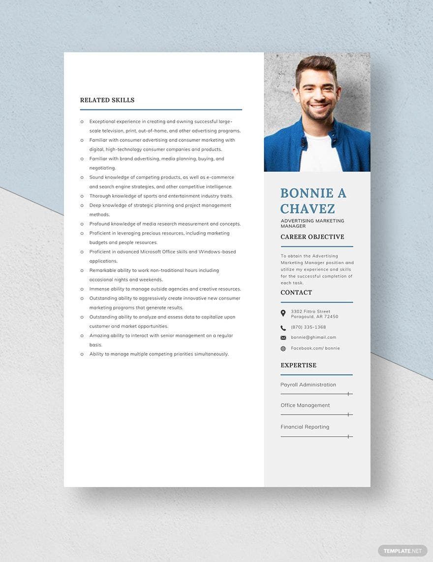 Advertising Marketing Manager Resume Template