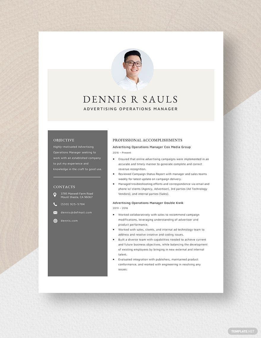 Free Advertising Operations Manager Resume Template