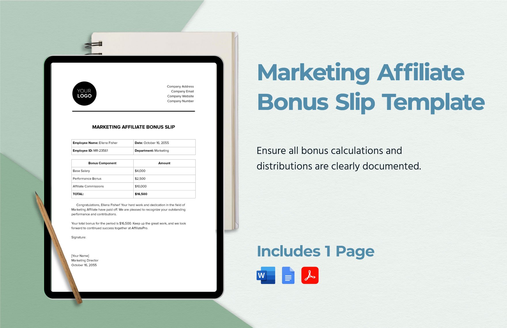 Marketing Affiliate Bonus Slip Template in Word, Google Docs, PDF