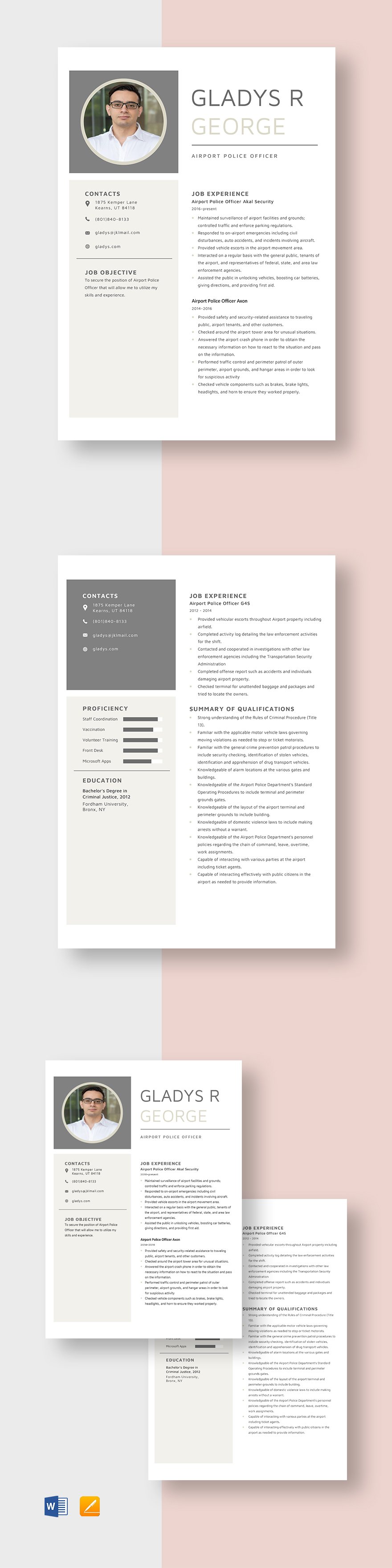 Free Airport Police Officer Resume Template
