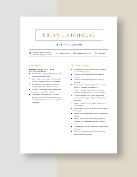 Assistant Curator Resume Template