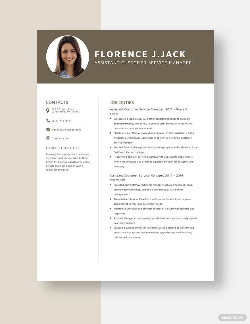 Assistant Customer Service Manager Resume Template