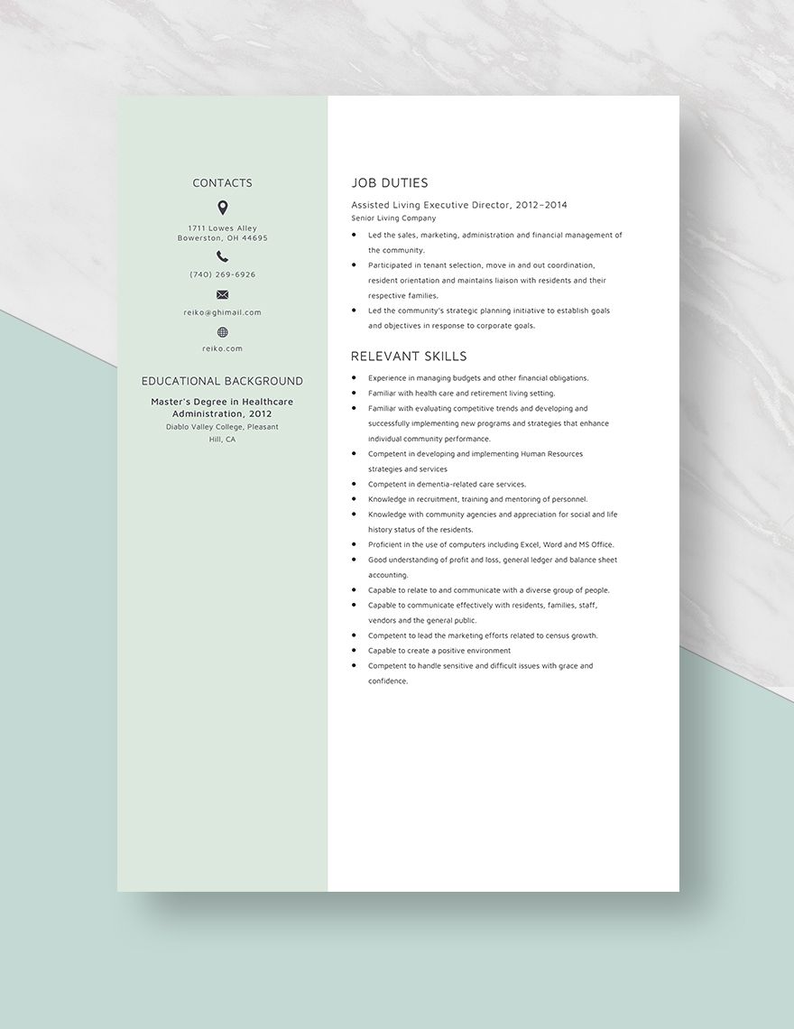 Assisted Living Executive Director Resume