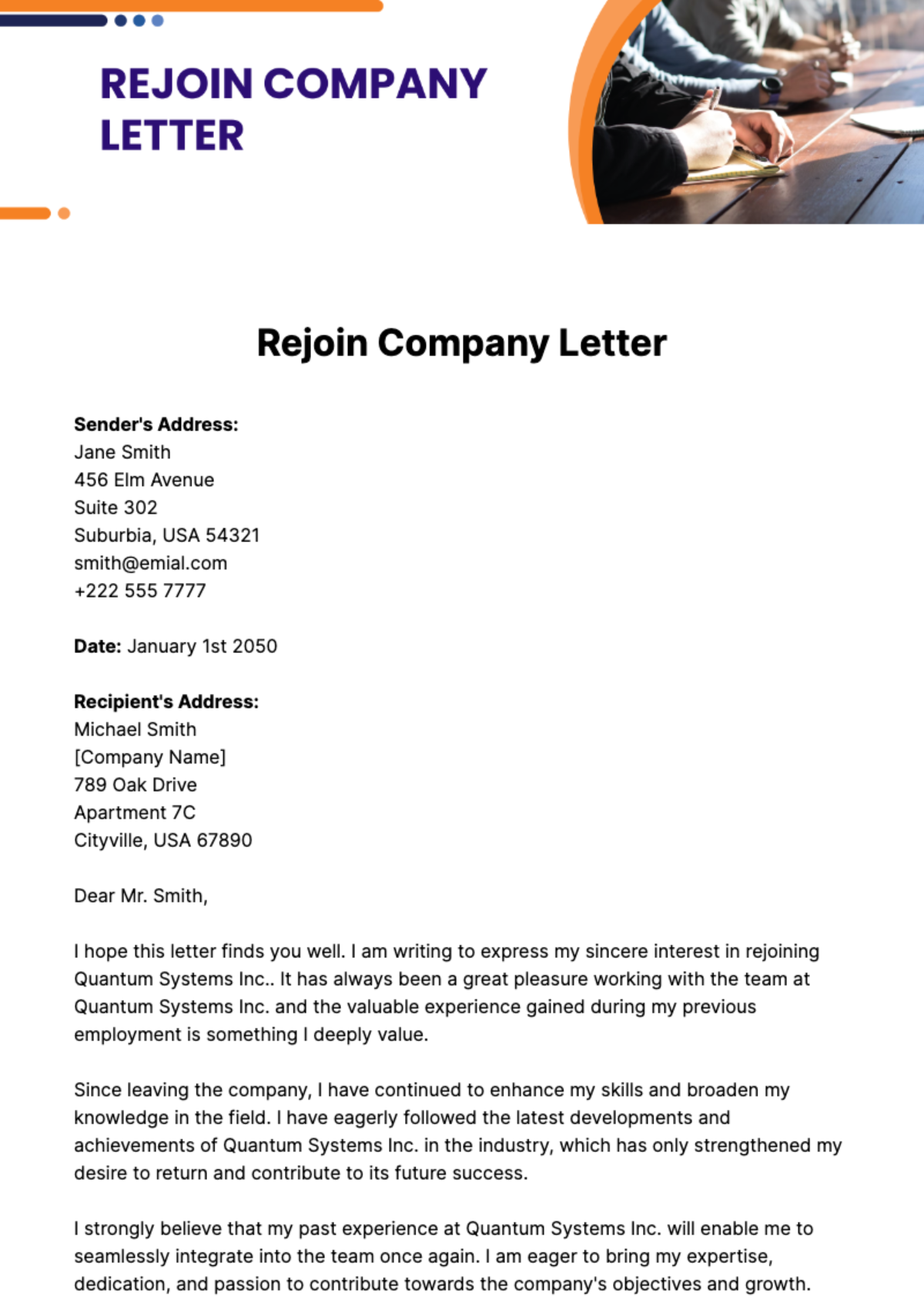 Free Rejoin Company Letter Template