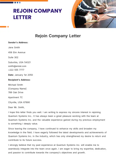Free Rejoin Company Letter Template to Edit Online