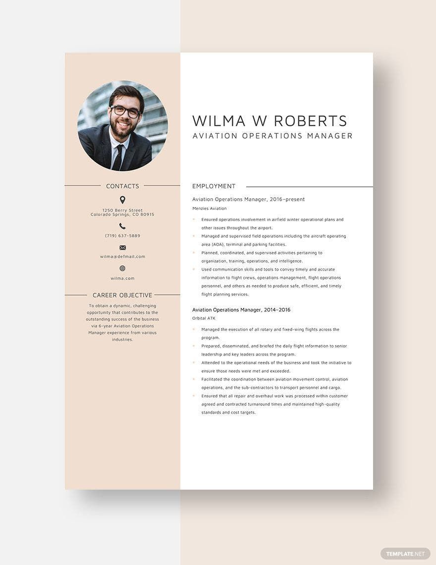 Free Aviation Operations Manager Resume Template