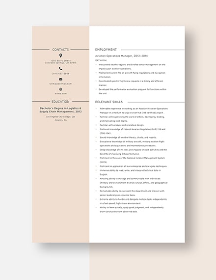 Aviation Operations Manager Resume Template