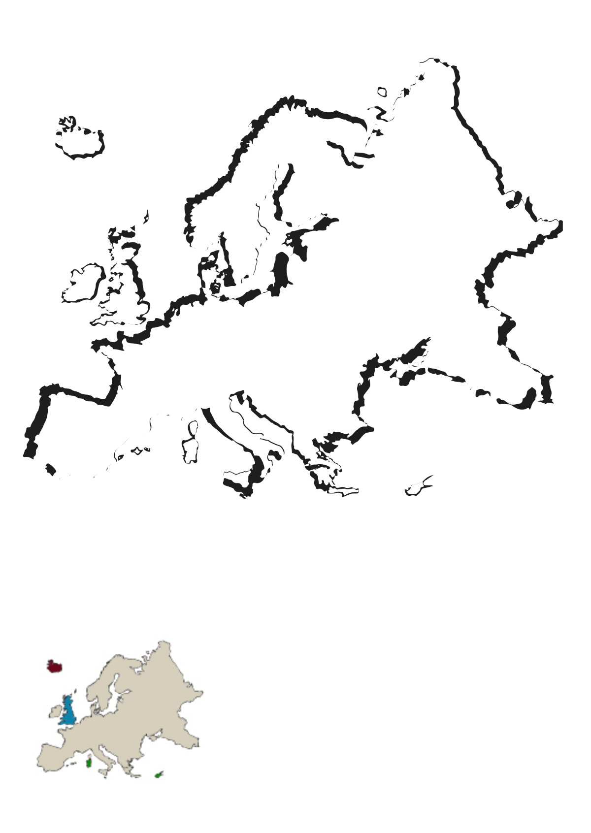 Europe Map Coloring Page Design Template
