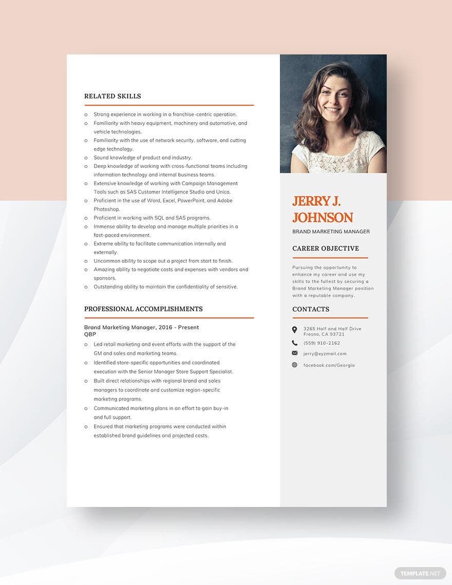 Brand Marketing Manager Resume in Word, Apple Pages