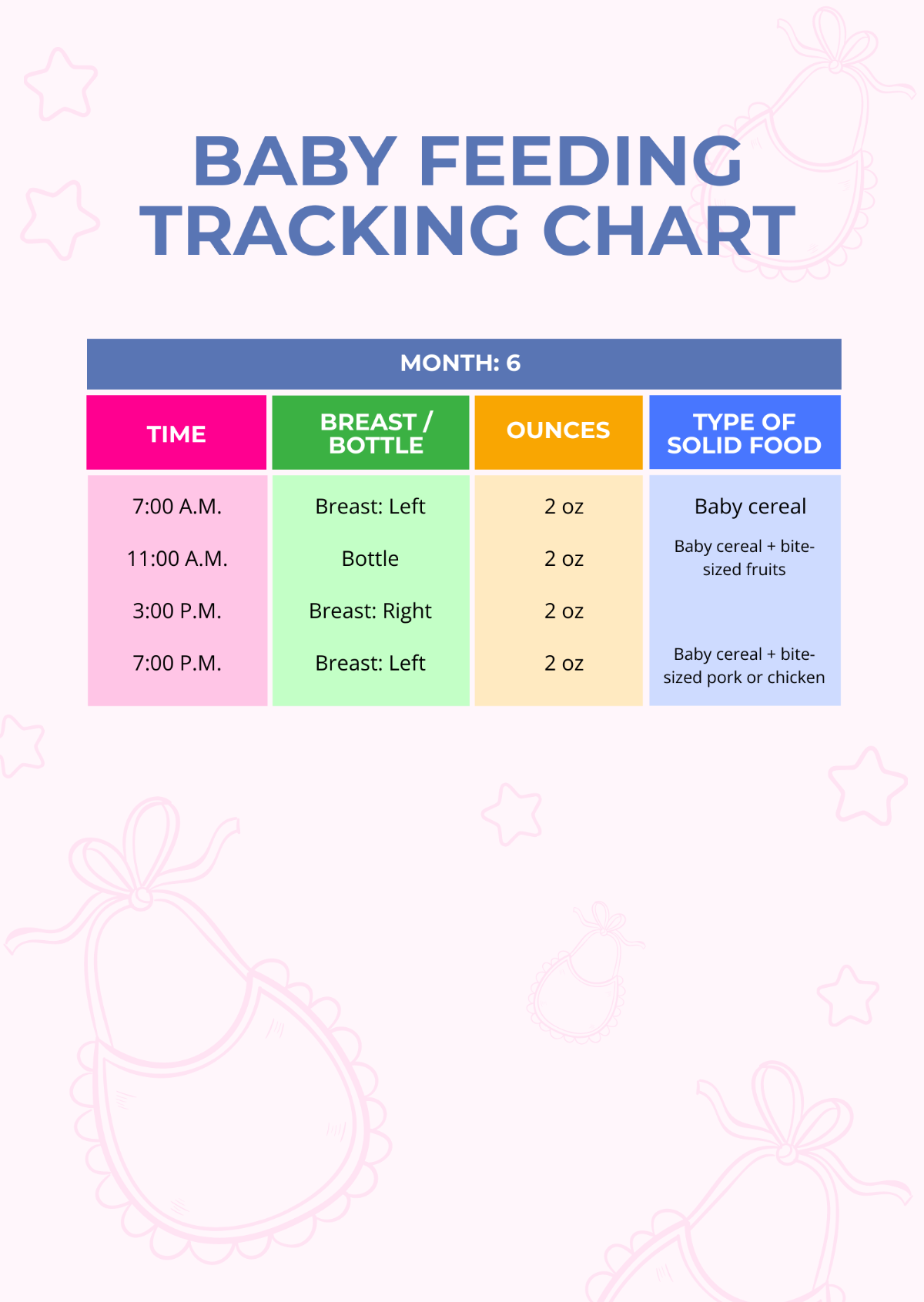 Baby Feeding Tracking Chart Template