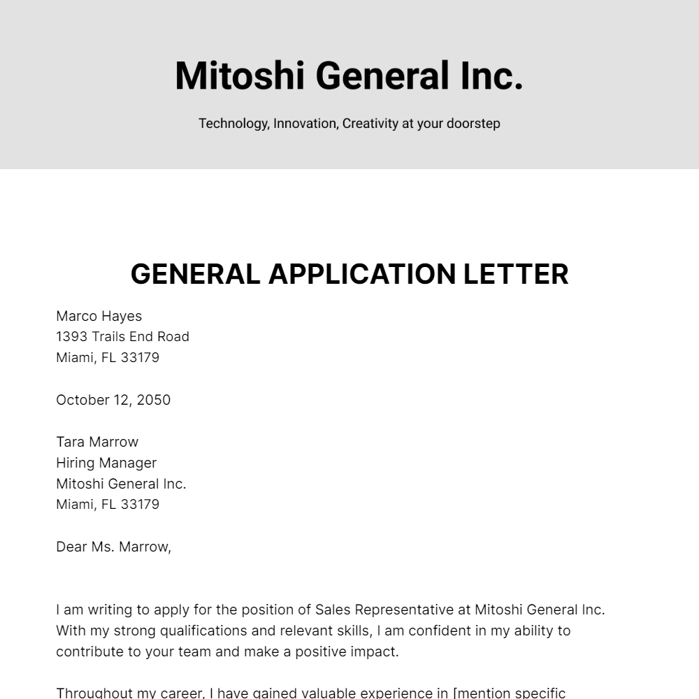 General Application Letter Template