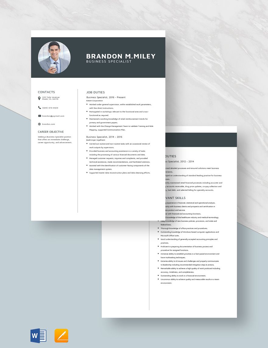 Business Specialist Resume