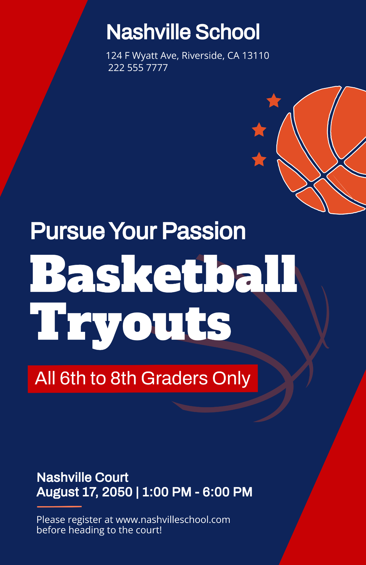 Middle School Basketball Poster Template