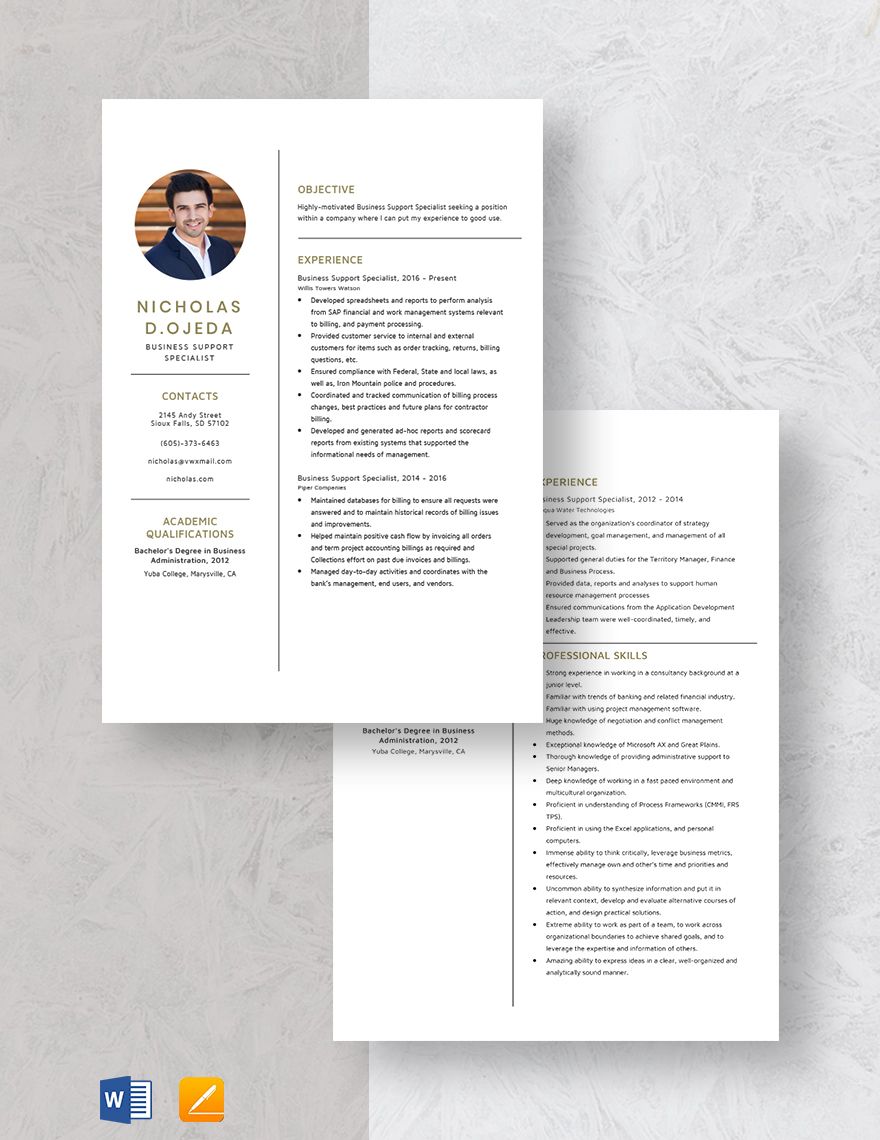 Business Support Specialist Resume