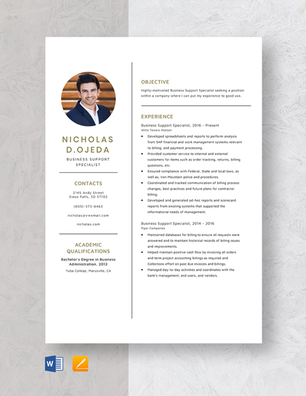 Business Process Specialist Resume - Download in Word, Apple Pages ...