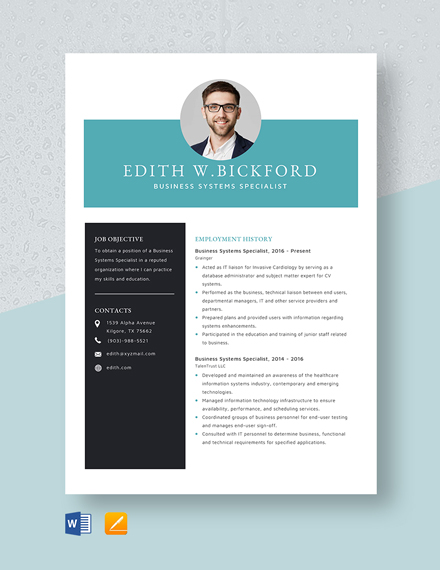 Business Systems Specialist Resume Template - Word, Apple Pages ...