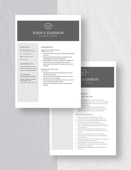 Business Trainer Resume Download