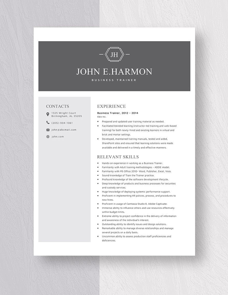 Business Trainer Resume