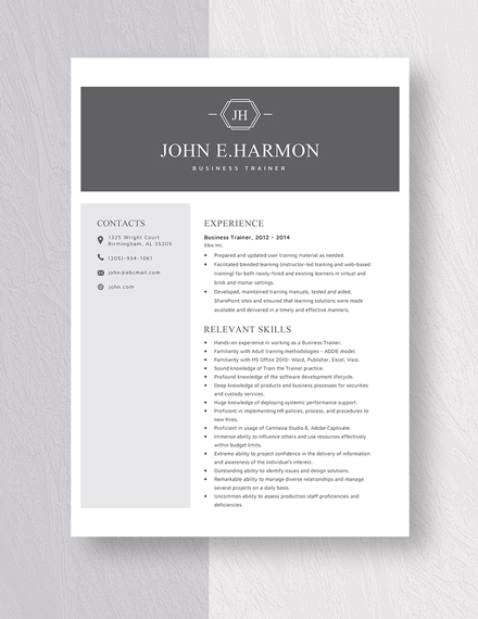 Business Trainer Resume Template