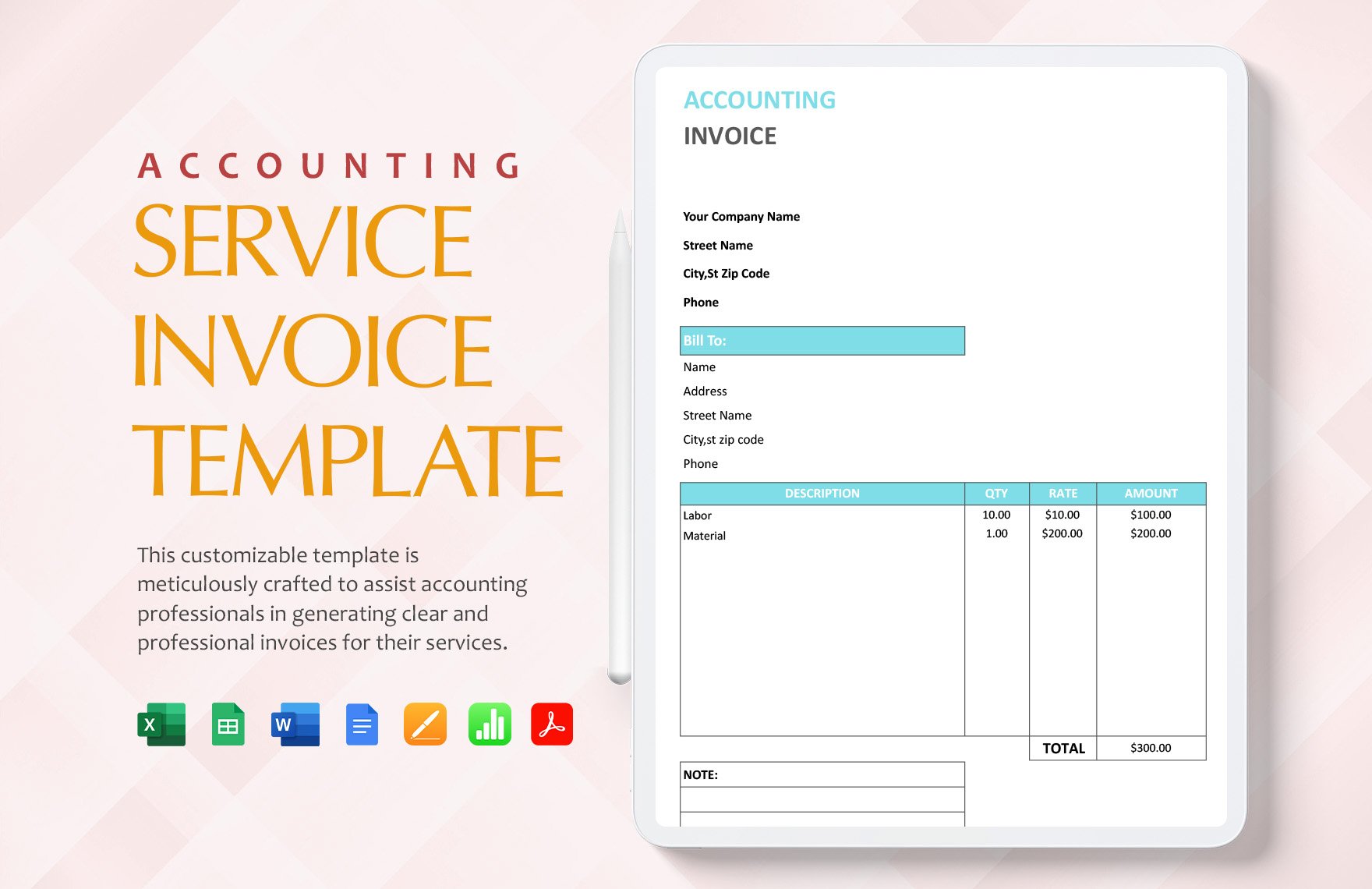 Accounting Service Invoice Template in Word, Google Docs, Excel, PDF, Google Sheets, Apple Pages, Apple Numbers