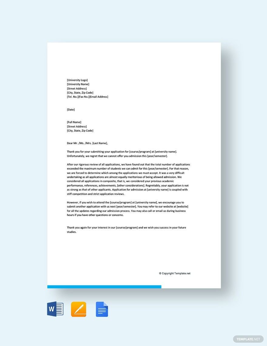 Admission Application Rejection Letter Template