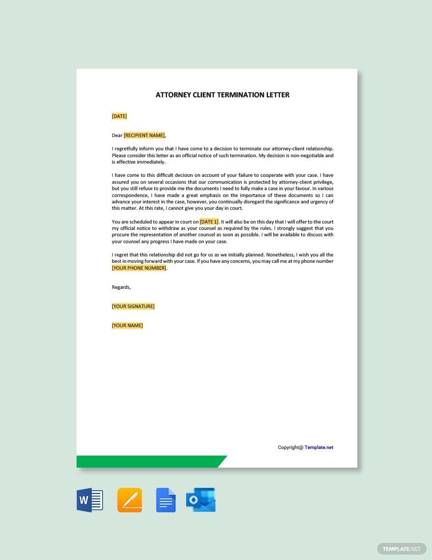Free Attorney Client Termination Letter Template
