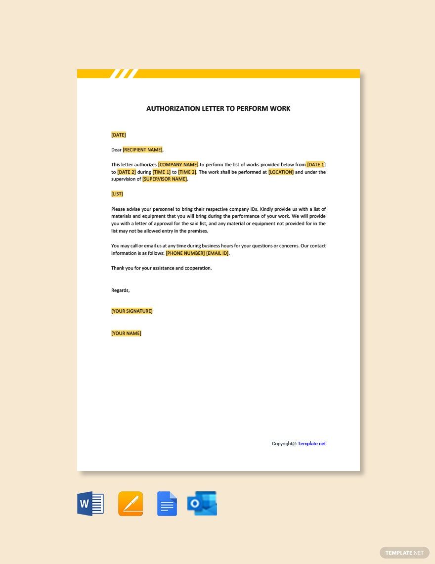 Authorization Letter to Perform Work Template