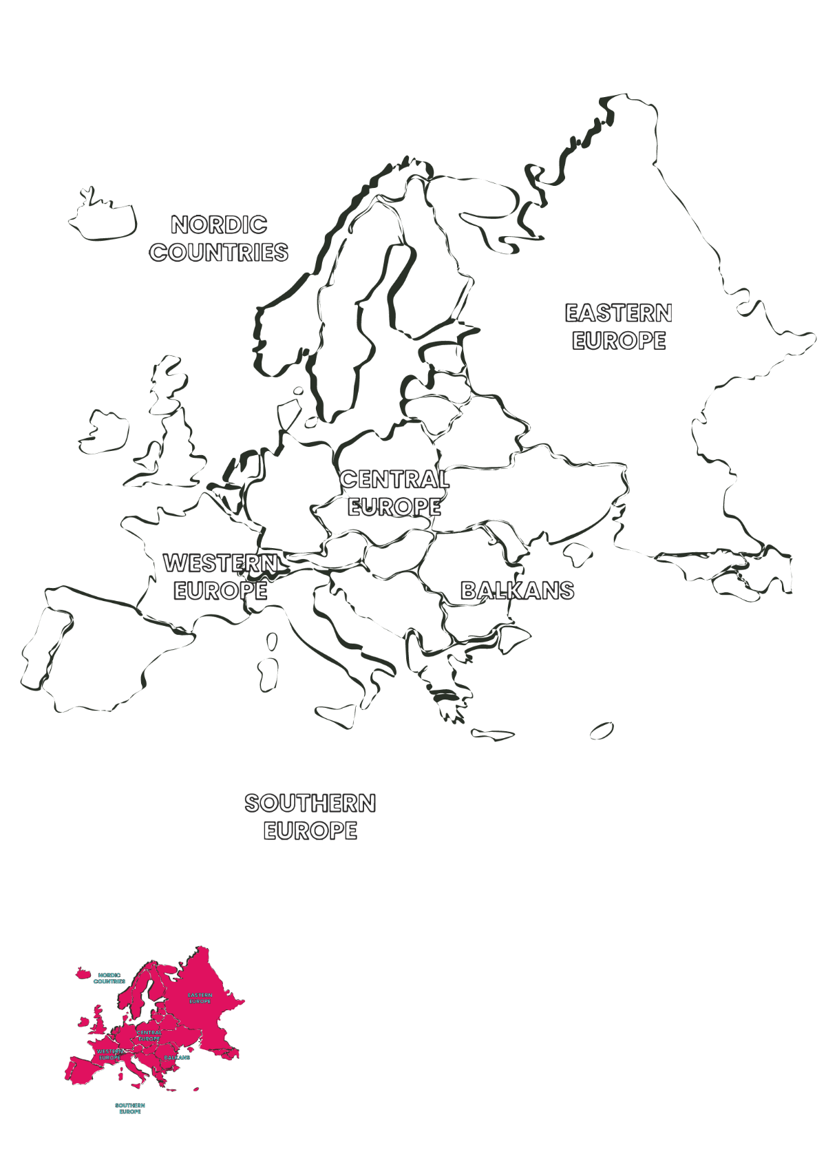 Europe Map With Regions Coloring Page Template