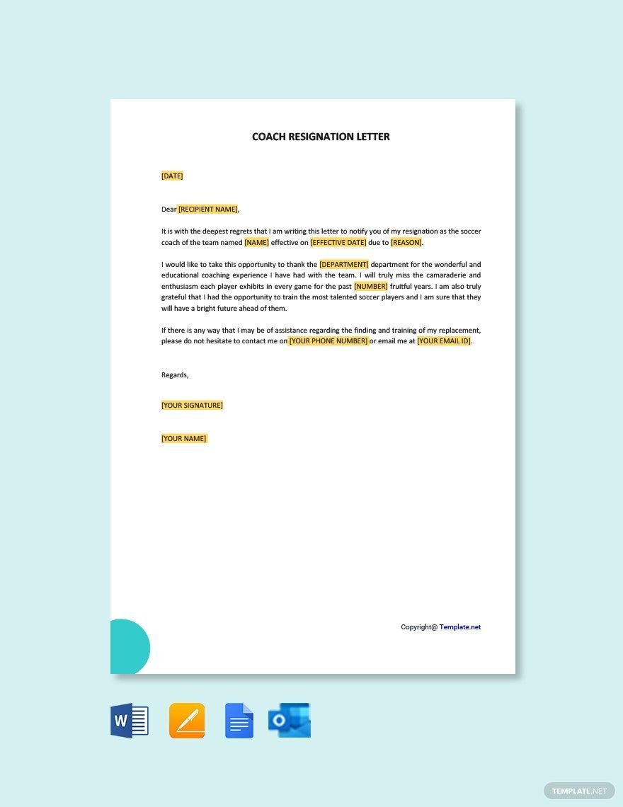 Coach Resignation Letter Template in Word, Google Docs, PDF, Apple Pages, Outlook
