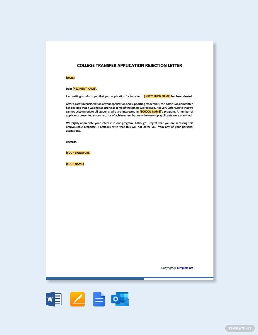 College Transfer Application Rejection Letter Template