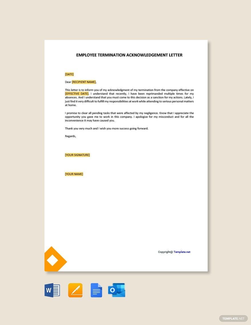 Employee Termination Acknowledgement Letter Template
