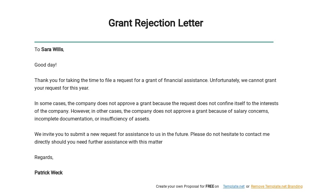 Free Grant Rejection Letter Template.jpe