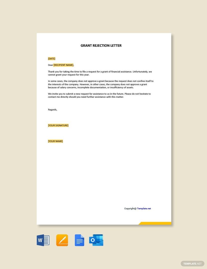Grant Rejection Letter Template