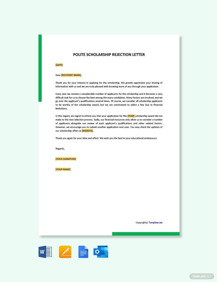 Free Polite Scholarship Rejection Letter Template