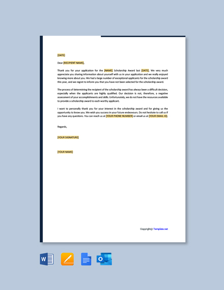 Free Rejection Letter for Scholarship Award Template Google Docs