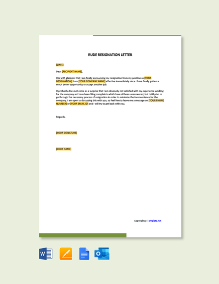 Rude Resignation Letter Template [Free PDF] - Word | Apple Pages