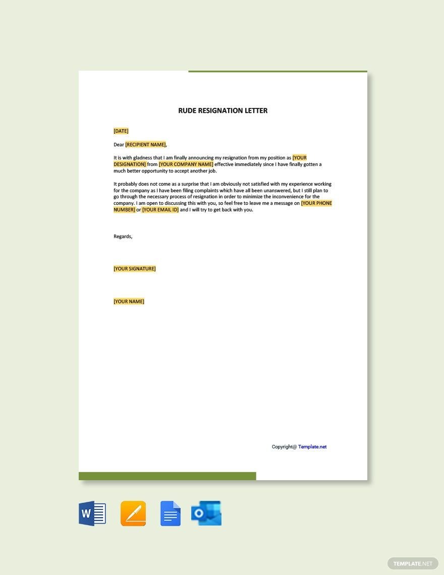 Rude Resignation Letter in Word, Google Docs, PDF, Apple Pages, Outlook