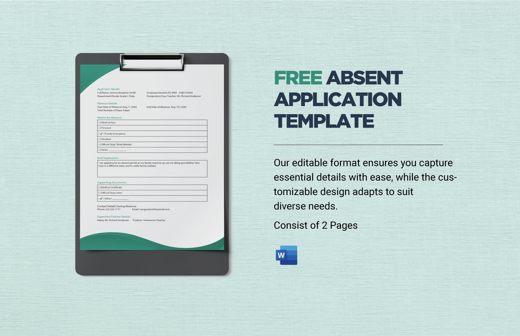 Free Absent Application Template