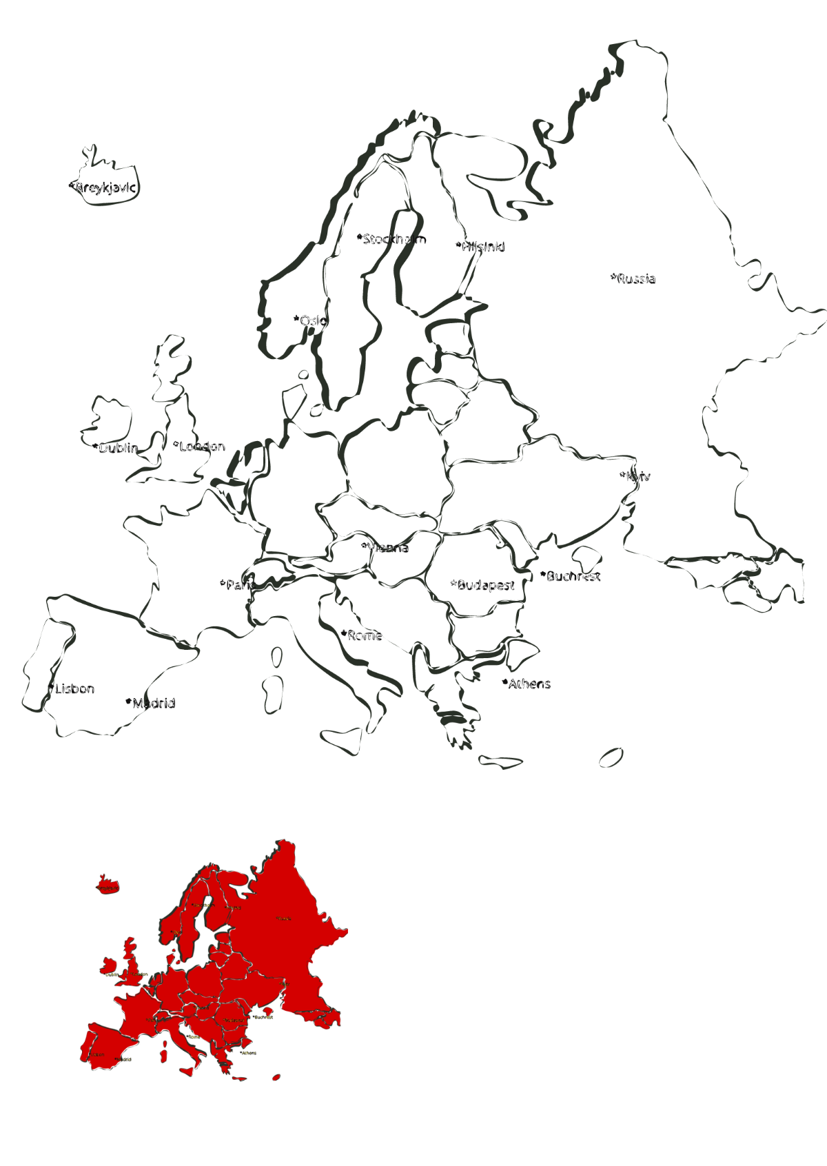 Free Europe Map Capitals Coloring Page Template