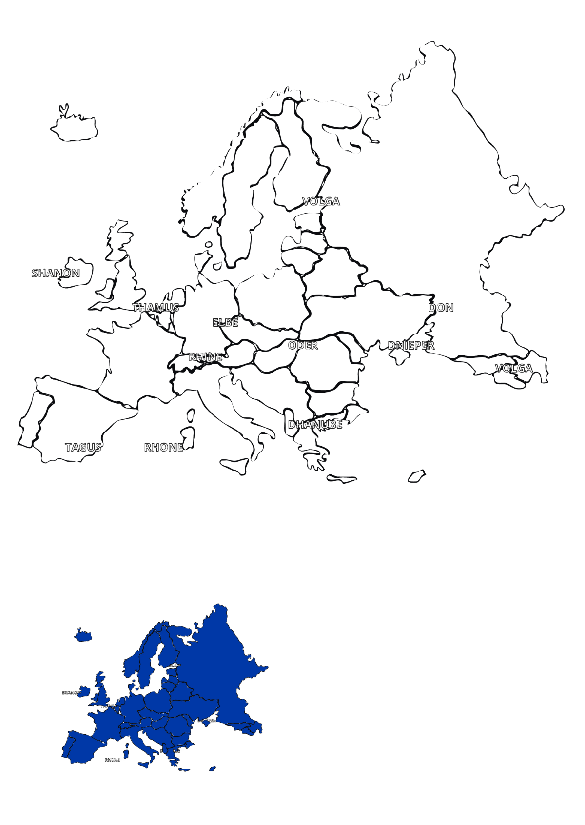 Europe Rivers Map Coloring Page