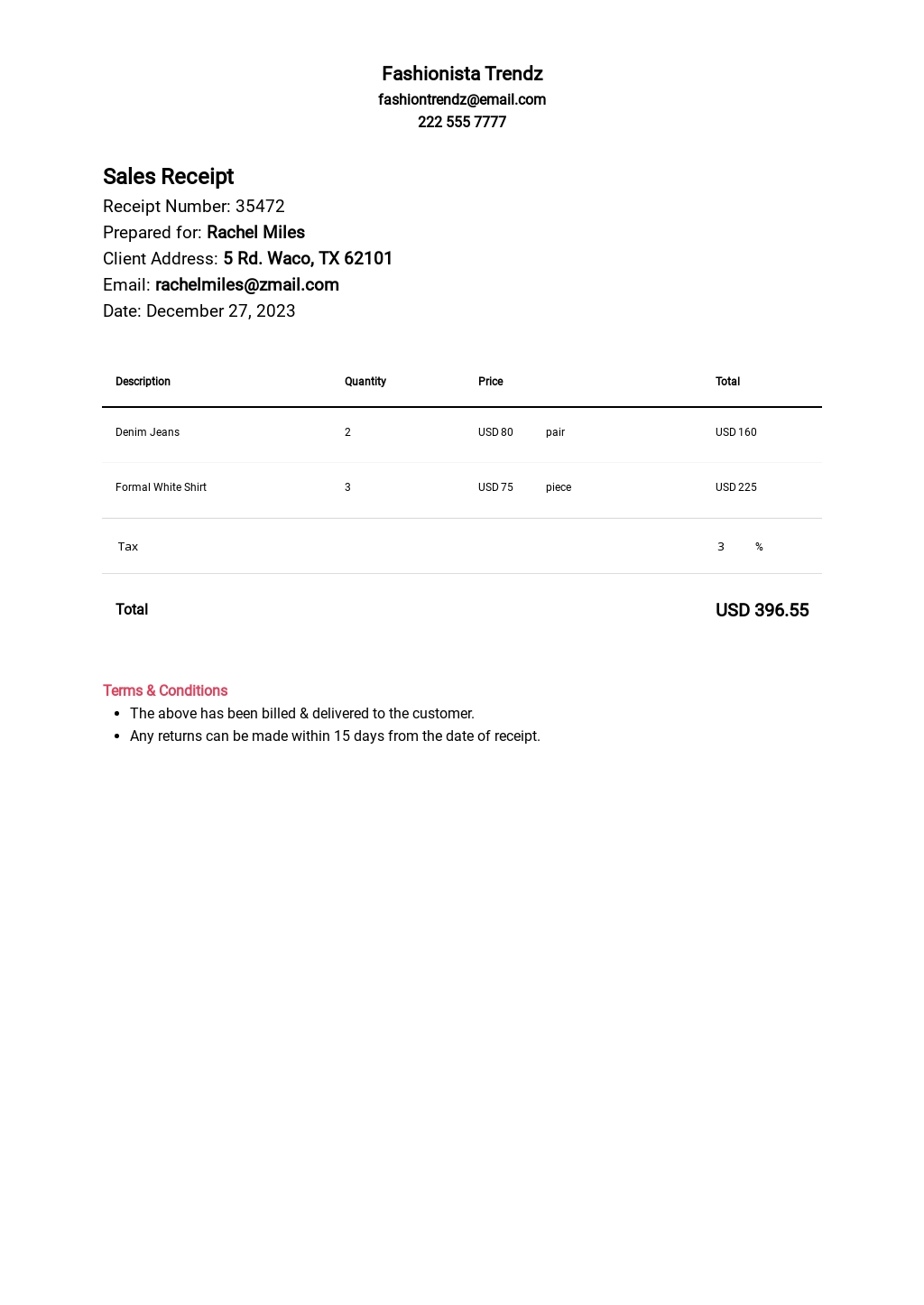 Google Docs Receipt Template