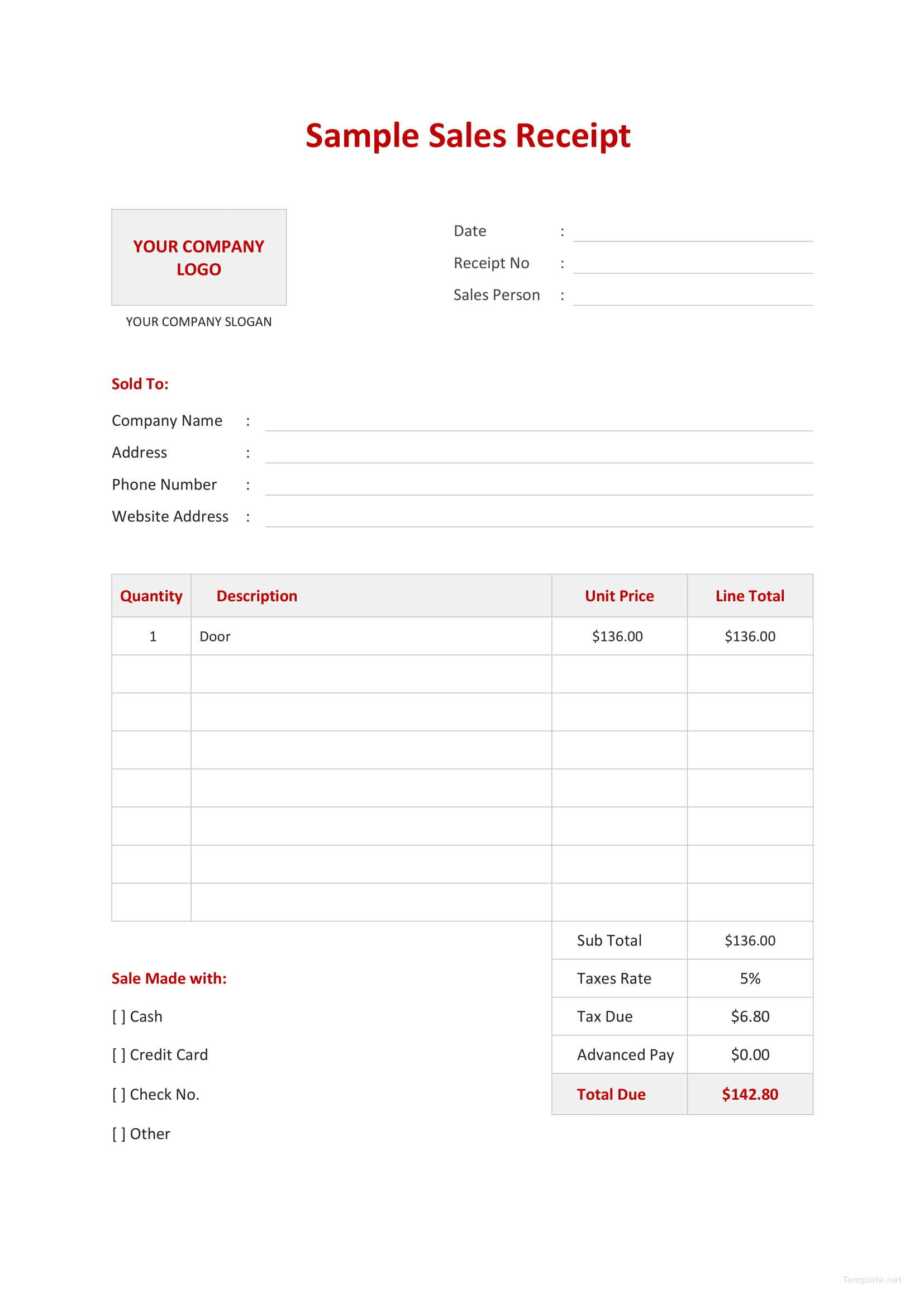 Sales Receipt Template Word